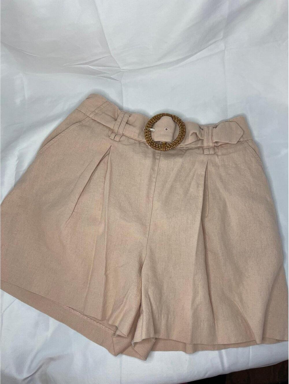 Sigrid Olsen Shorts Linen Blend Salmon Pink Belted Elastic Back Size 6